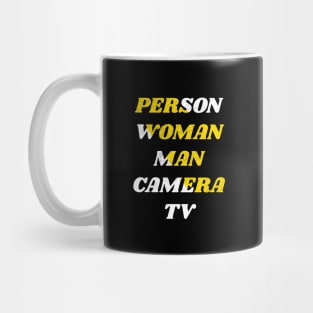 person woman man camera tv Mug